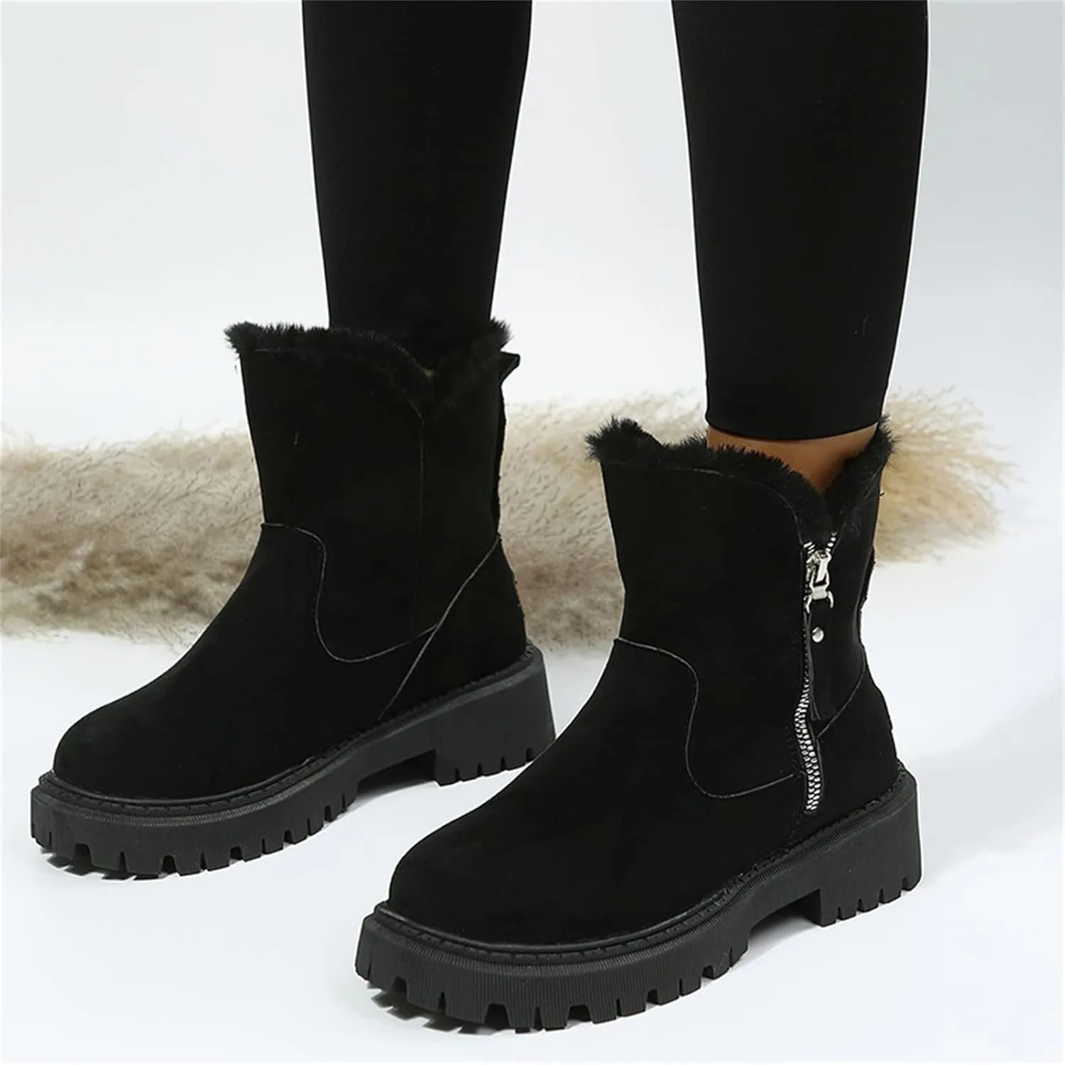 Lausiuoe Snow Boots For Women Wide Width Warm Winter Booties Casual Fashion Trendy Slip On Fur Lined Lining Fuzzy Shoes