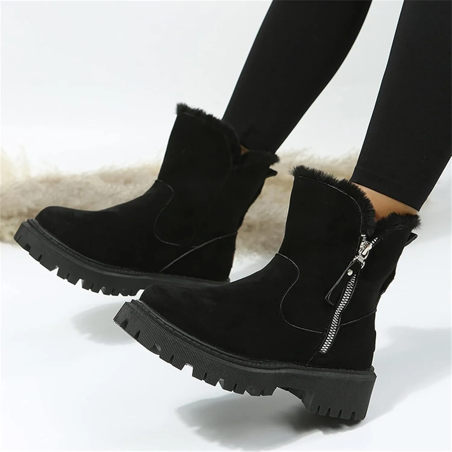 Lausiuoe Snow Boots For Women Wide Width Warm Winter Booties Casual Fashion Trendy Slip On Fur Lined Lining Fuzzy Shoes