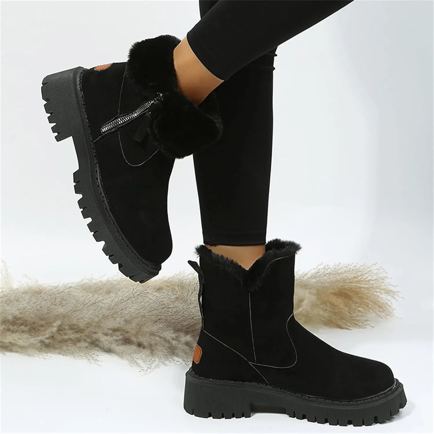 Lausiuoe Snow Boots For Women Wide Width Warm Winter Booties Casual Fashion Trendy Slip On Fur Lined Lining Fuzzy Shoes