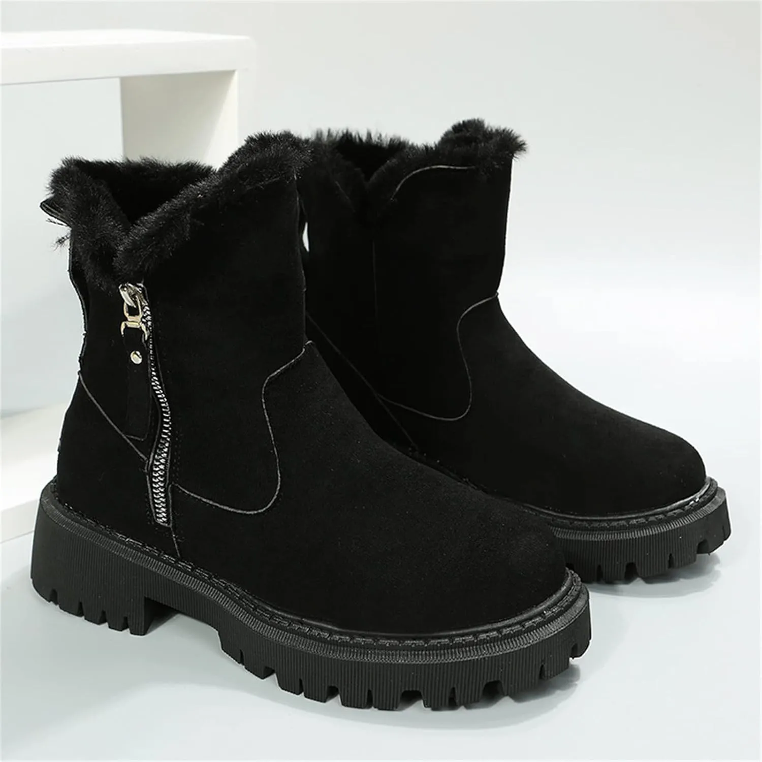 Lausiuoe Snow Boots For Women Wide Width Warm Winter Booties Casual Fashion Trendy Slip On Fur Lined Lining Fuzzy Shoes