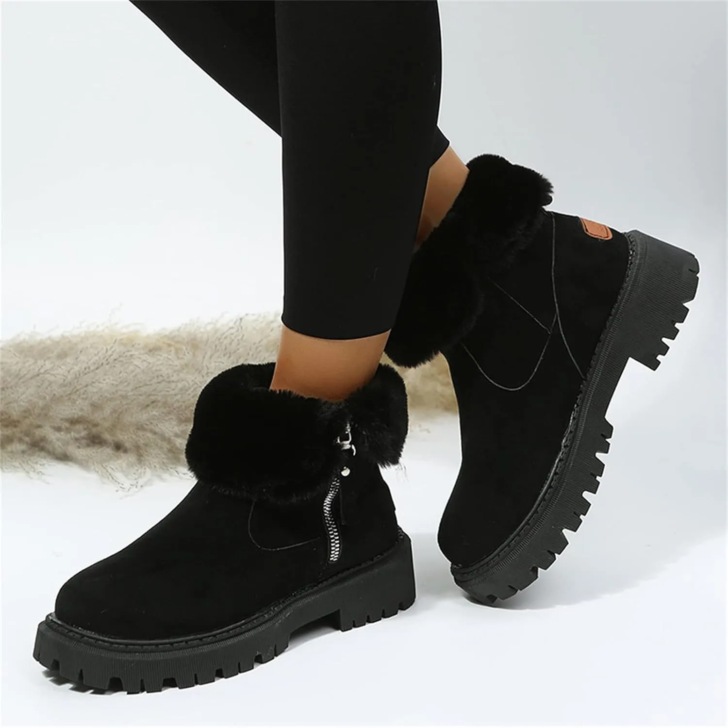 Lausiuoe Snow Boots For Women Wide Width Warm Winter Booties Casual Fashion Trendy Slip On Fur Lined Lining Fuzzy Shoes