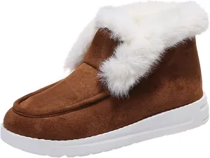 Lausiuoe Winter Shoes For Women Dressy Low Heel Women's Warm Snow Winter Fuzzy Ankle Booties Flat Cute Silp On Comfortable Casual Loafers Platform Sneakers Fashion Slippers