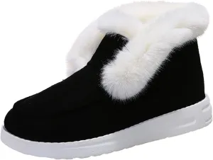 Lausiuoe Womens Snow Boots Size 12 Wide Women's Ankle Boot Slip On Comfortable Winter Snow Fuzzy Booties Fashion Sneaker Casual Walking Shoes Loafers