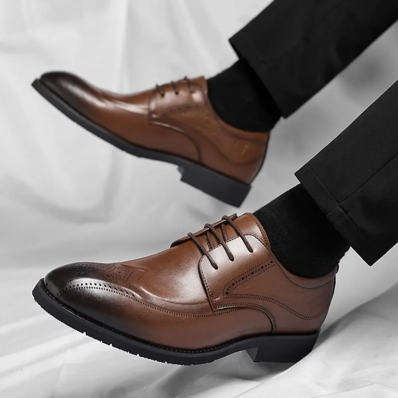 Leather Dress Shoes Men's Breathable Leather Wingtip Brogue Oxfords