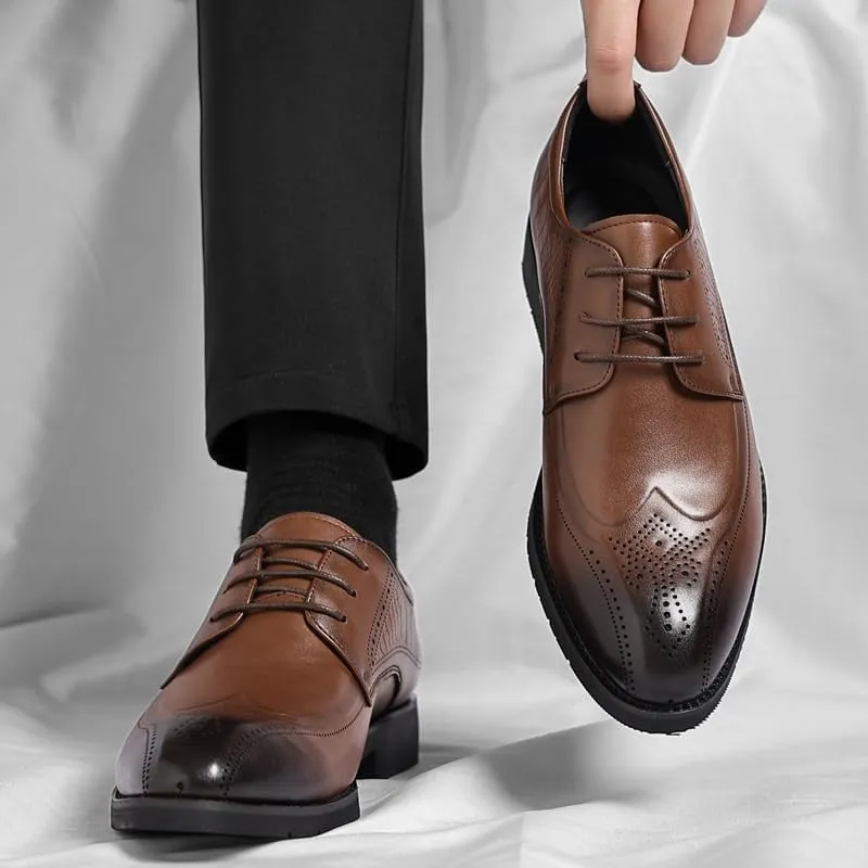 Leather Dress Shoes Men's Breathable Leather Wingtip Brogue Oxfords