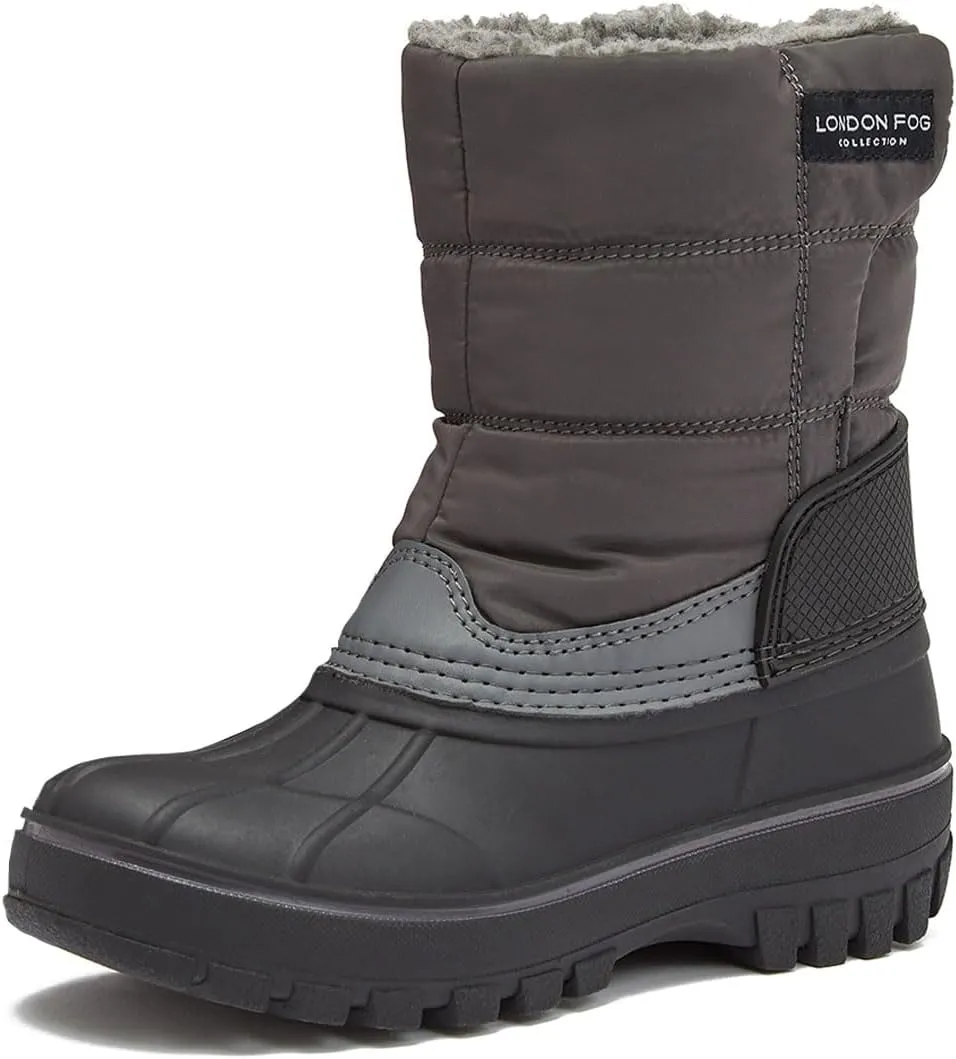 LONDON FOG Jett Waterproof Unisex Kids Snow Boot, Insulated Fleece Lined, Size 5 Toddler to 6 Big Kid, Black, Navy Blue, Grey