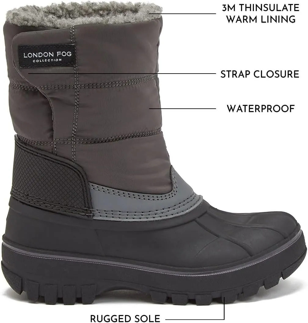 LONDON FOG Jett Waterproof Unisex Kids Snow Boot, Insulated Fleece Lined, Size 5 Toddler to 6 Big Kid, Black, Navy Blue, Grey
