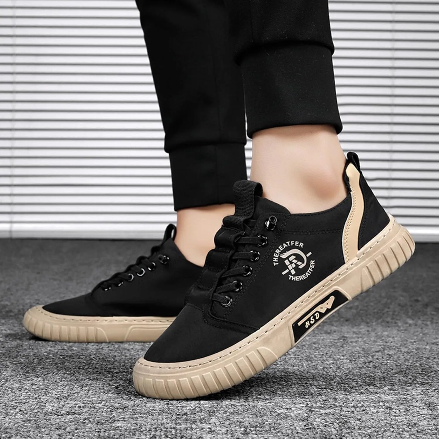 Men Sneakers Low Top Breathable Casual Sneakers Walking Canvas Shoes Mens Slip on Shoes Casual Leather