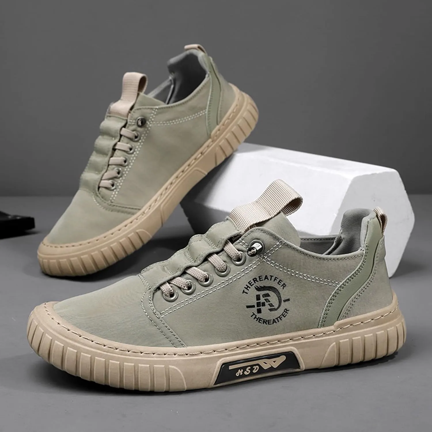 Men Sneakers Low Top Breathable Casual Sneakers Walking Canvas Shoes Mens Slip on Shoes Casual Leather