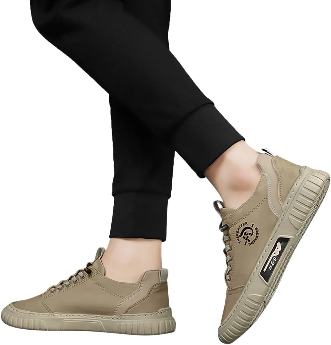 Men Sneakers Low Top Breathable Casual Sneakers Walking Canvas Shoes Mens Slip on Shoes Casual Leather