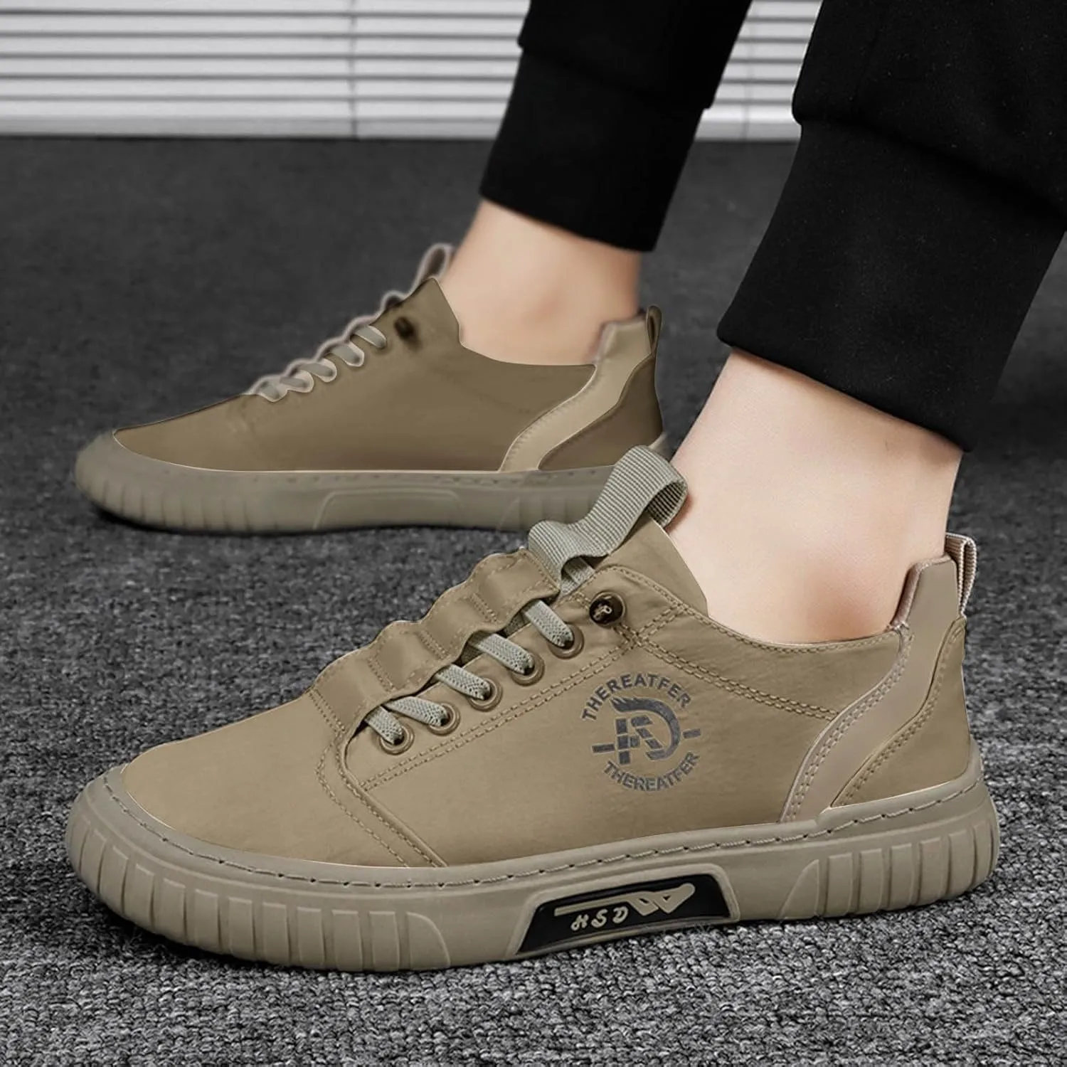 Men Sneakers Low Top Breathable Casual Sneakers Walking Canvas Shoes Mens Slip on Shoes Casual Leather