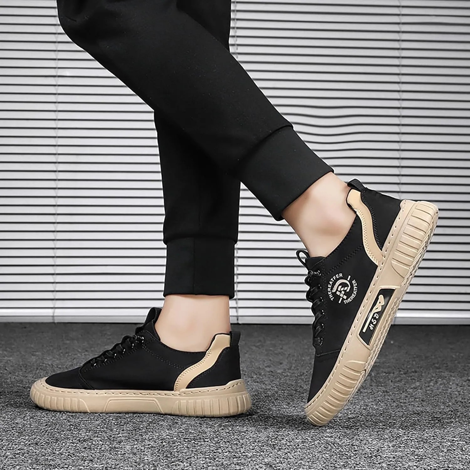 Men Sneakers Low Top Breathable Casual Sneakers Walking Canvas Shoes Mens Slip on Shoes Casual Leather