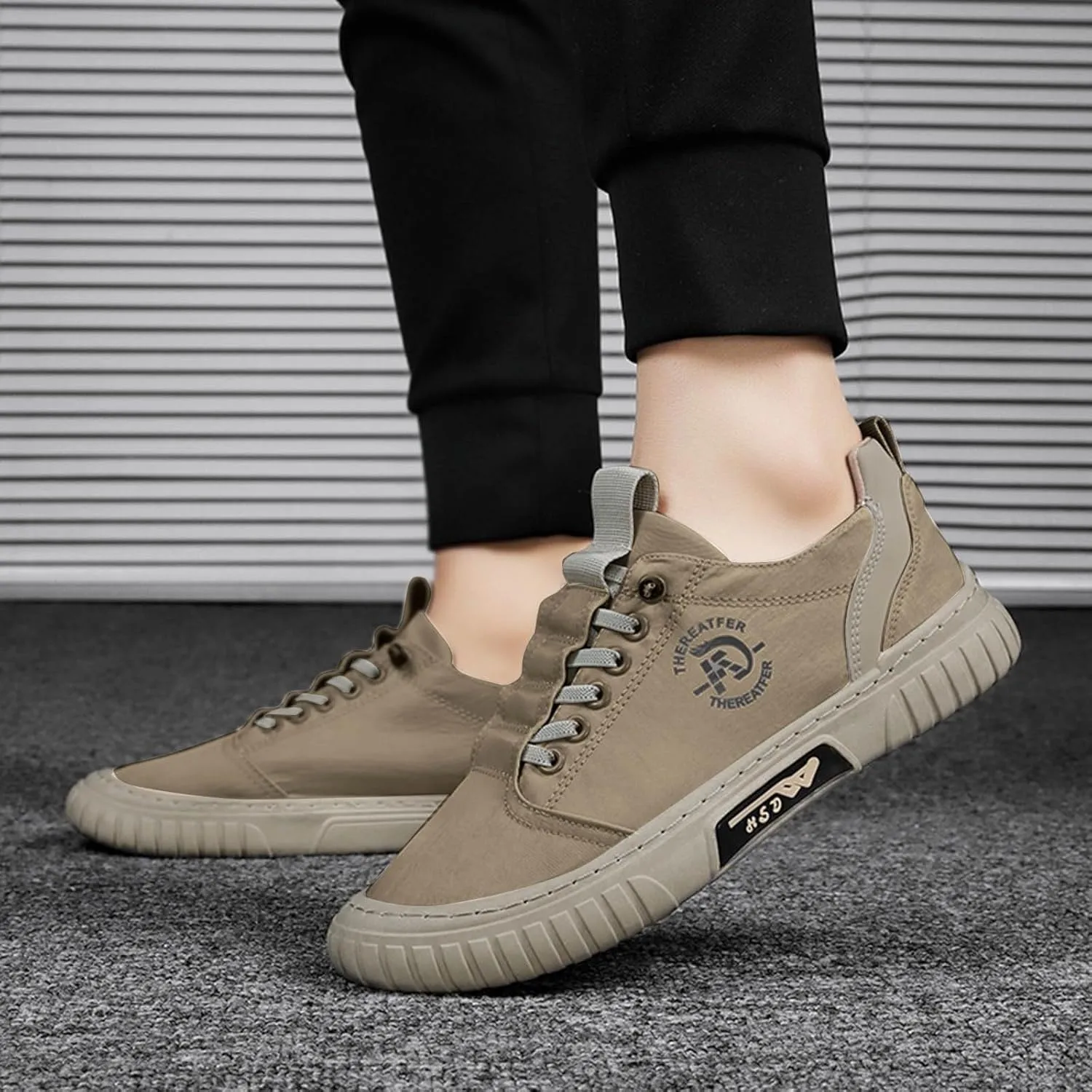 Men Sneakers Low Top Breathable Casual Sneakers Walking Canvas Shoes Mens Slip on Shoes Casual Leather