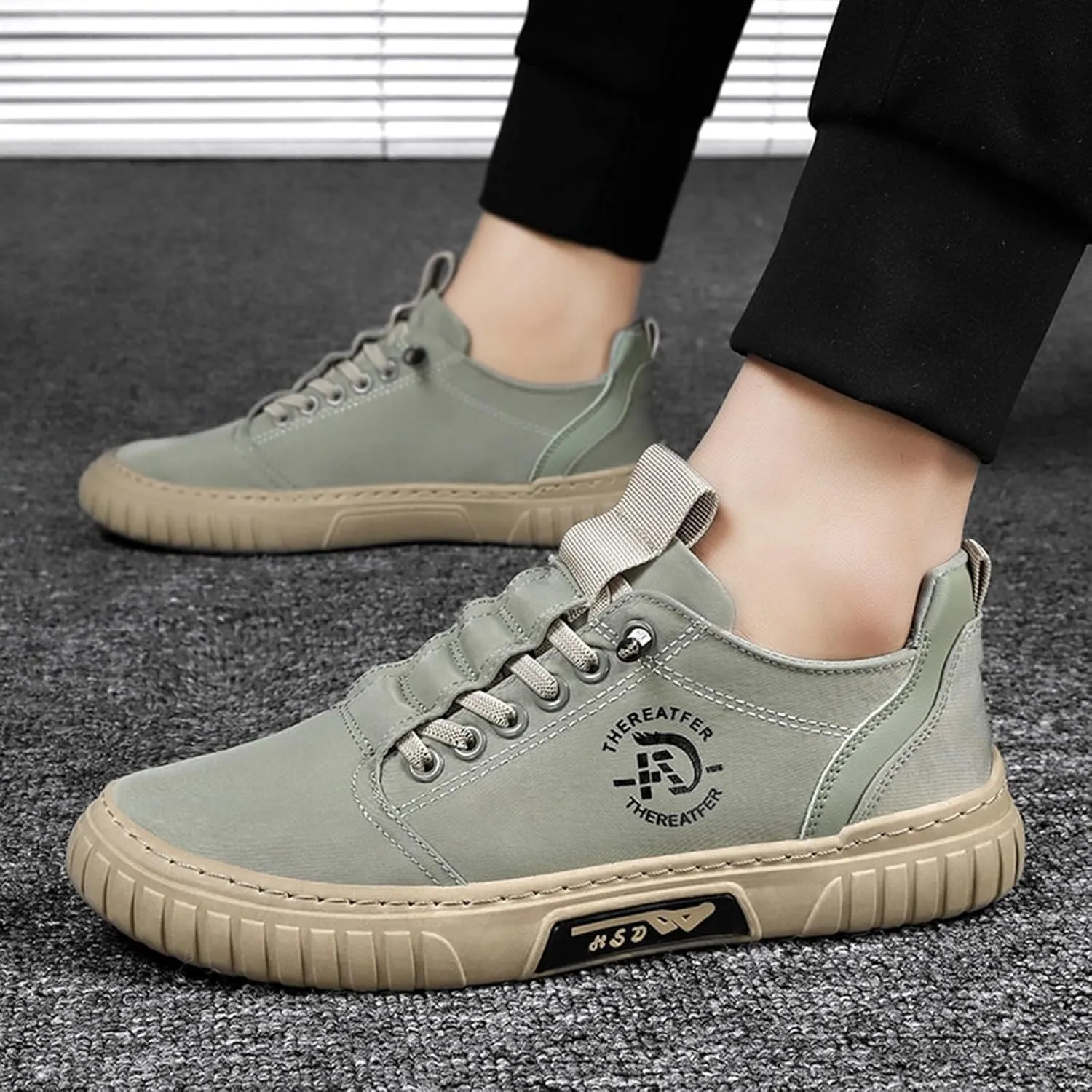Men Sneakers Low Top Breathable Casual Sneakers Walking Canvas Shoes Mens Slip on Shoes Casual Leather