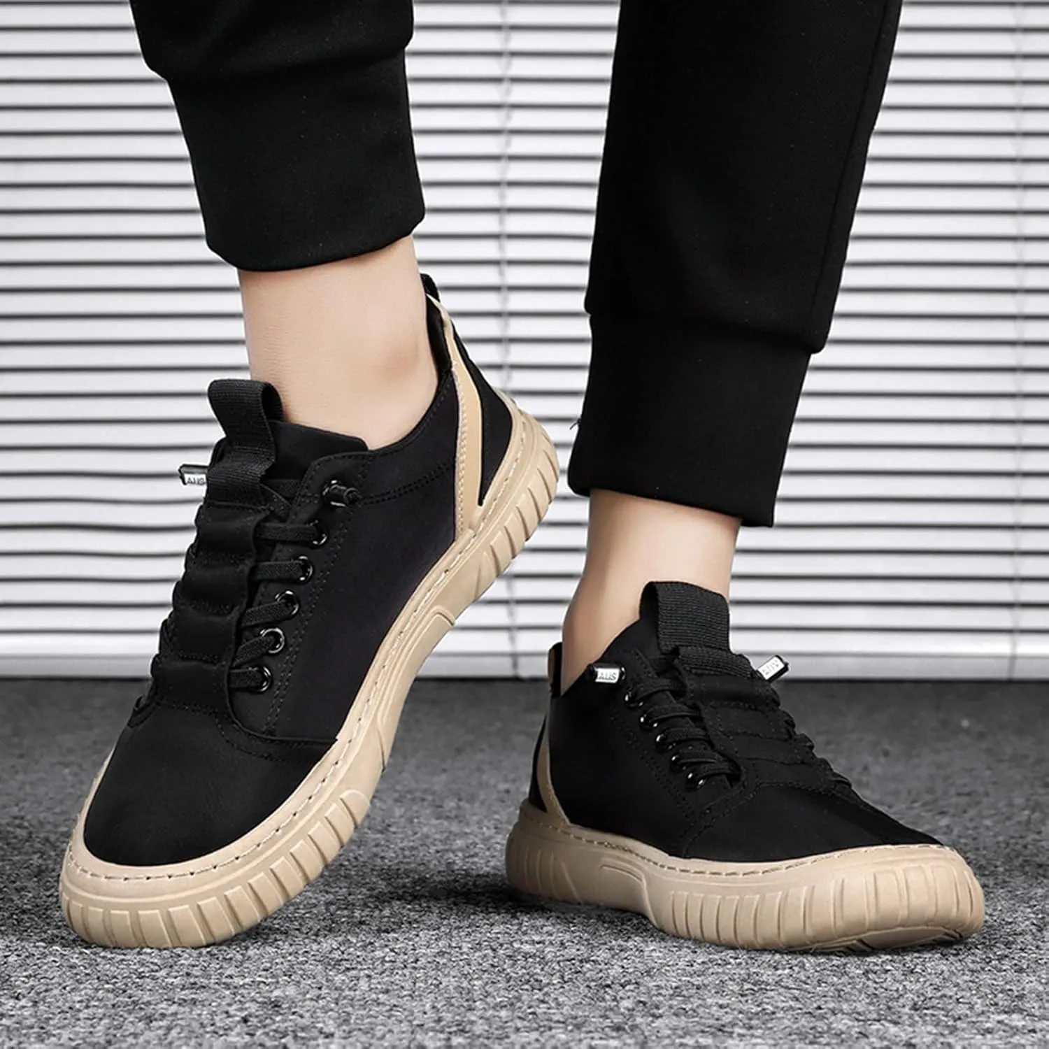 Men Sneakers Low Top Breathable Casual Sneakers Walking Canvas Shoes Mens Slip on Shoes Casual Leather