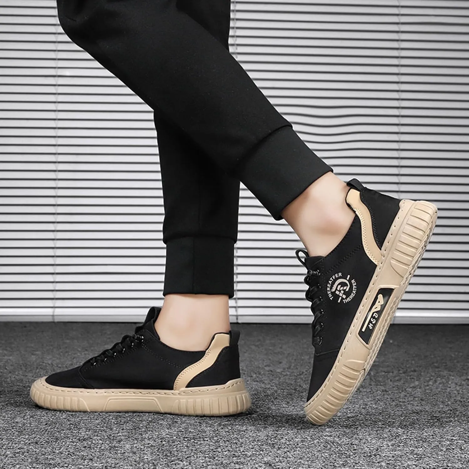 Men Sneakers Low Top Breathable Casual Sneakers Walking Canvas Shoes Mens Slip on Shoes Casual Leather