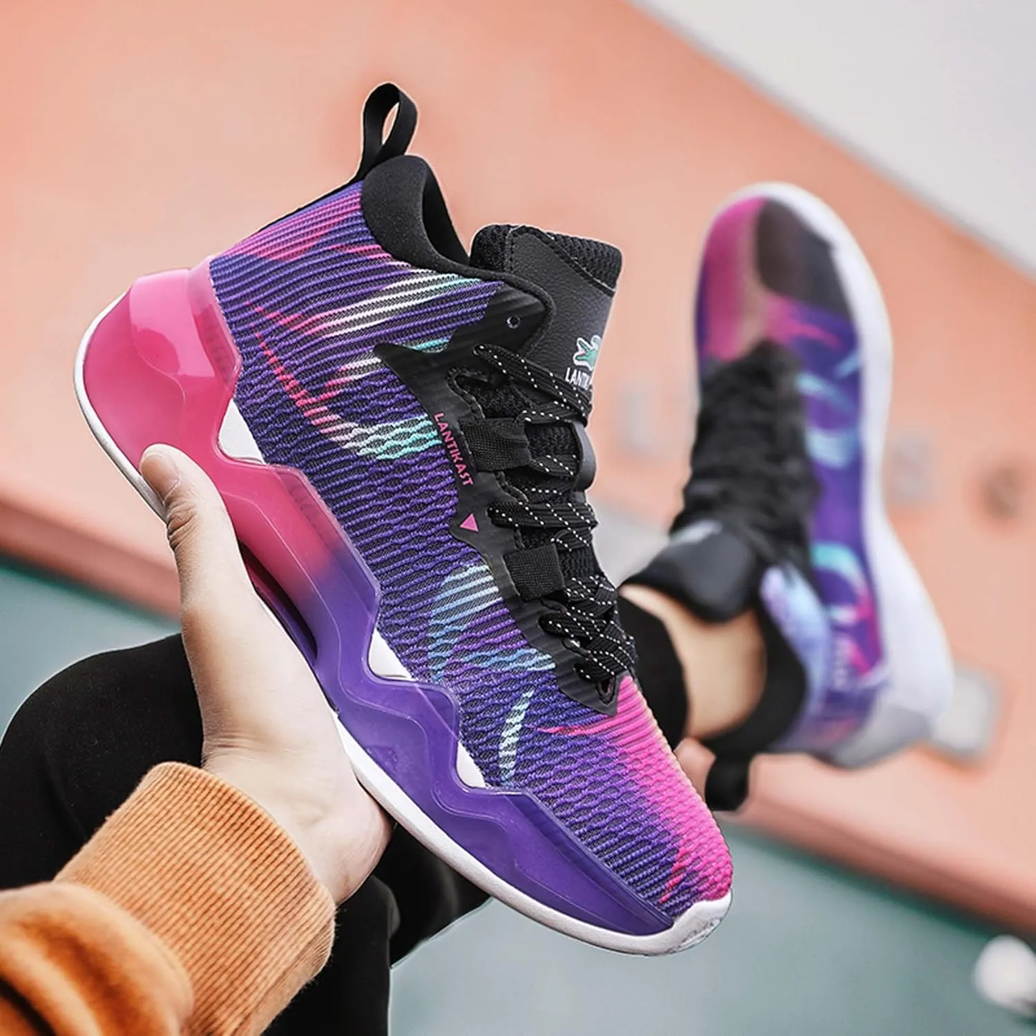 Men's and Women's Lace Up Basketball Shoes Comfortable and Breathable Sports Shoes Anti Slip and Wear-Resistant Outdoor Shoes Sports and Fitness Training Shoes Short Distance Running Shoes