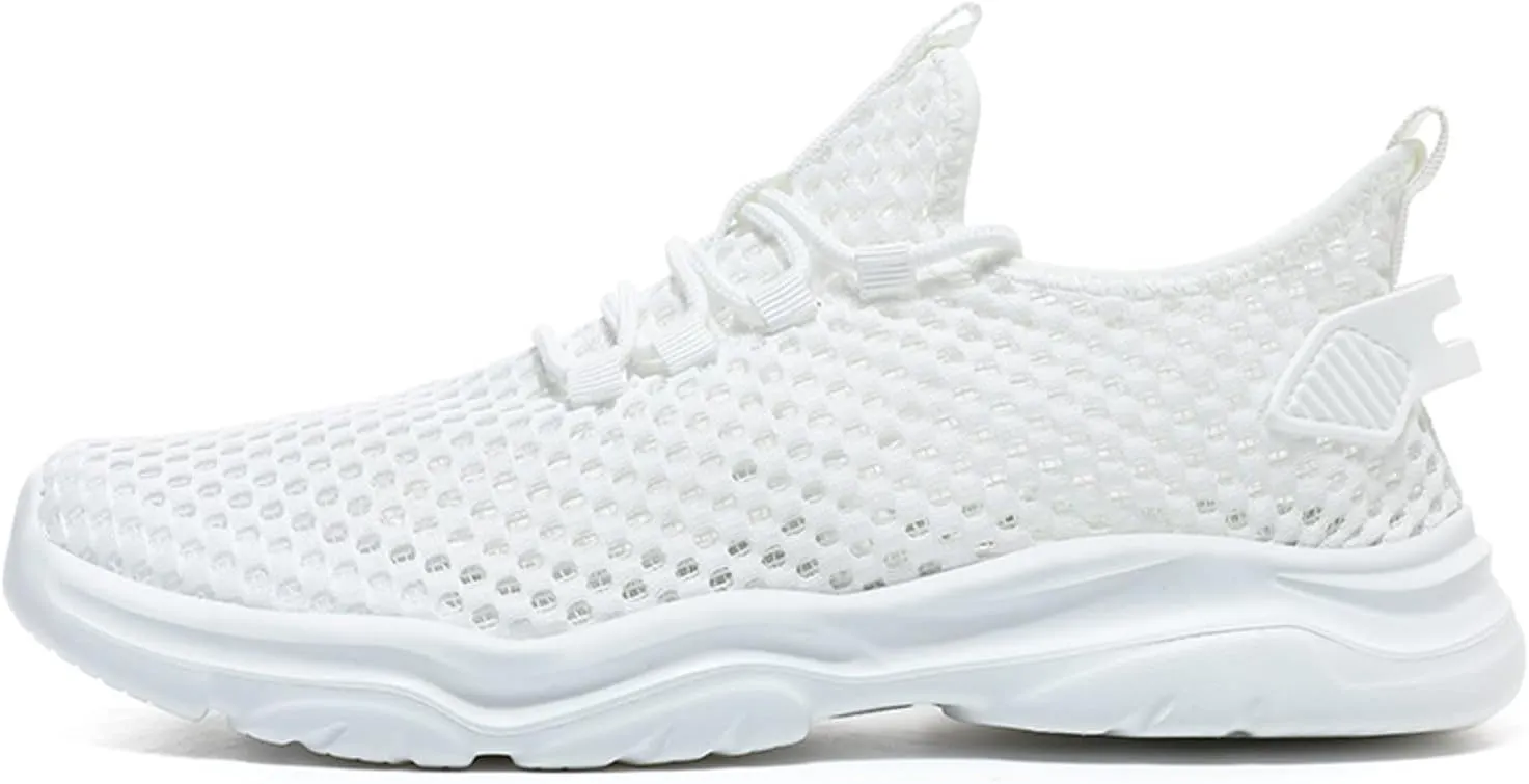 Mens Breathable Lace Up Running Shoes Breathable Elastic Fly Woven Mesh Sneaker Lightweight Work Shoes for Men