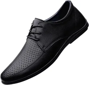 Mens Breathable Leather Dress Shoes Office Business Wedding Casual Hollow Design Black Comfortable