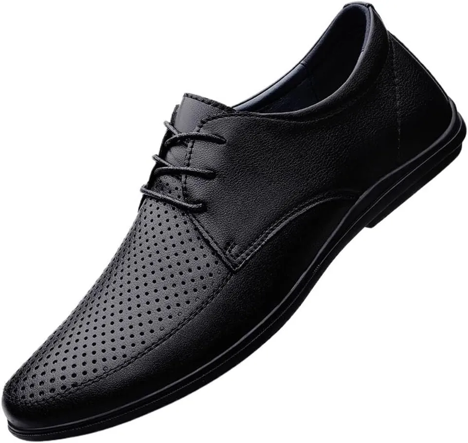 Mens Breathable Leather Dress Shoes Office Business Wedding Casual Hollow Design Black Comfortable