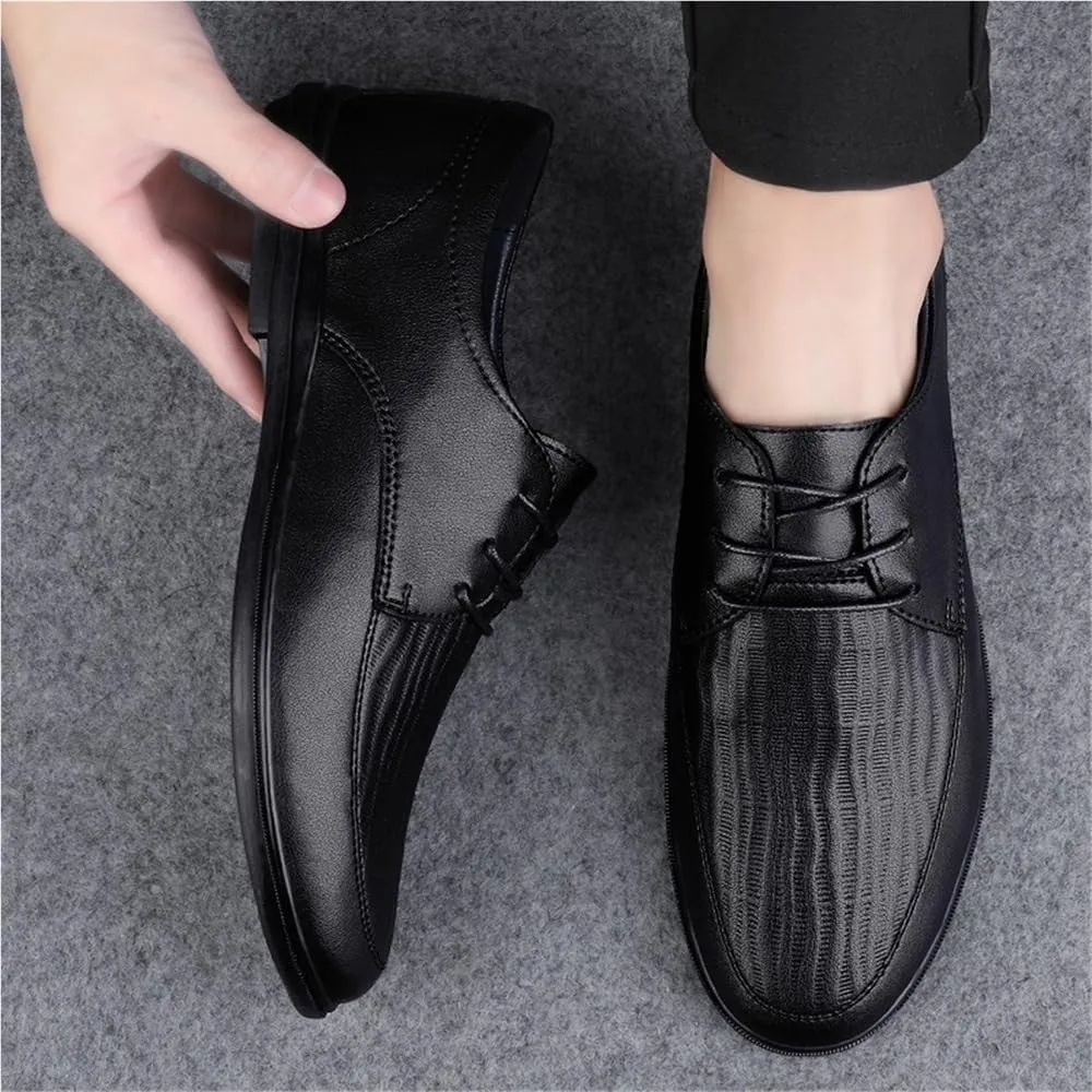 Mens Breathable Leather Dress Shoes Office Business Wedding Casual Hollow Design Black Comfortable