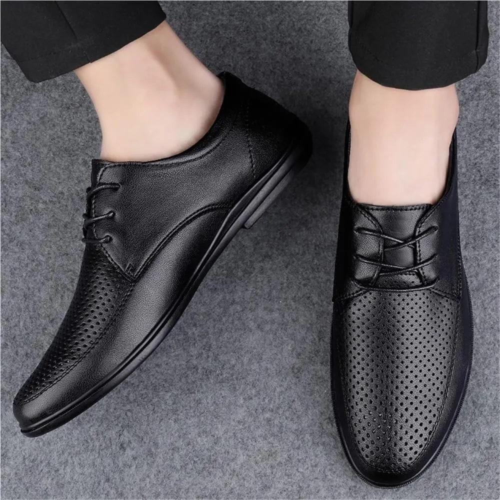 Mens Breathable Leather Dress Shoes Office Business Wedding Casual Hollow Design Black Comfortable