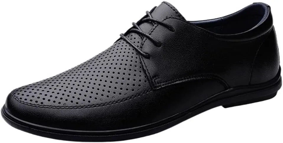 Mens Breathable Leather Dress Shoes Office Business Wedding Casual Hollow Design Black Comfortable