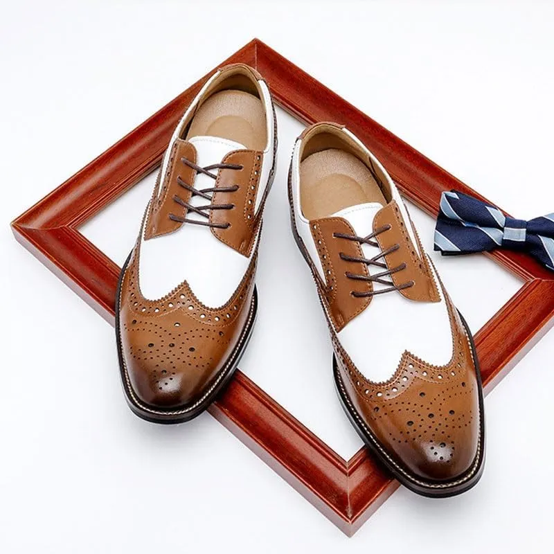 Men's Breathable Leather Wingtip Brogue Oxfords