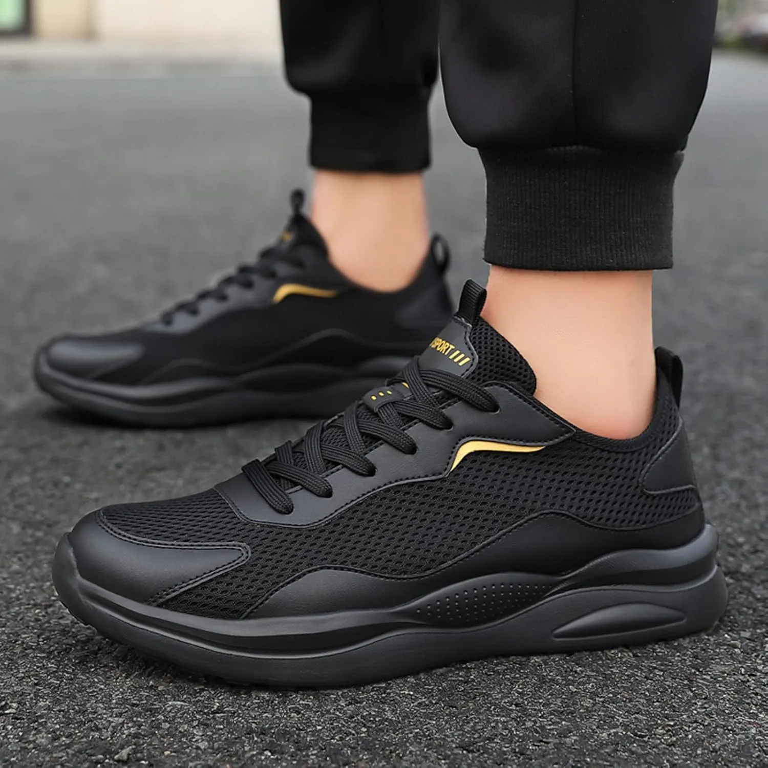 Men's Breathable Mesh Running Shoes Comfortable Breathable Stretch Canvas Slip On Sneaker Casual Walking Shoes