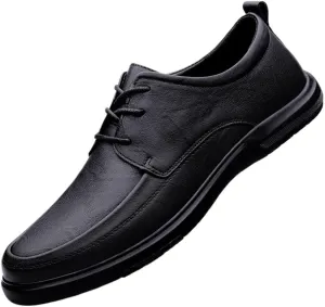 Mens Derby Shoes Genuine Non-Slip Fashion Classic Round-Toe Low Top Block High Heel Leather Oxford