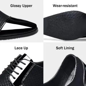 Men's Dress Shoes Oxfords Classic Lace-up Formal Patent Leather Tuxedo Shoes Business Wedding Derby Blue