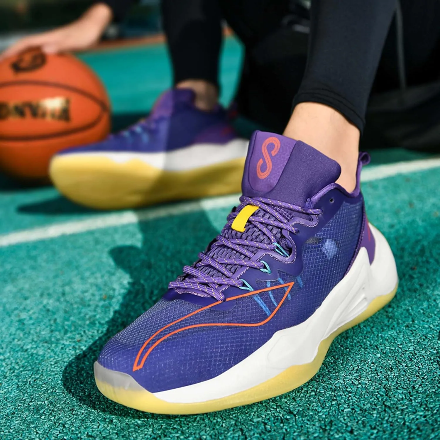 Men's Fashion Basketball Shoes Non-Slip Breathable Running Sneakers Outdoor Casual Sports Walking Shoes Street Personalized Trend Basketball Sneakers