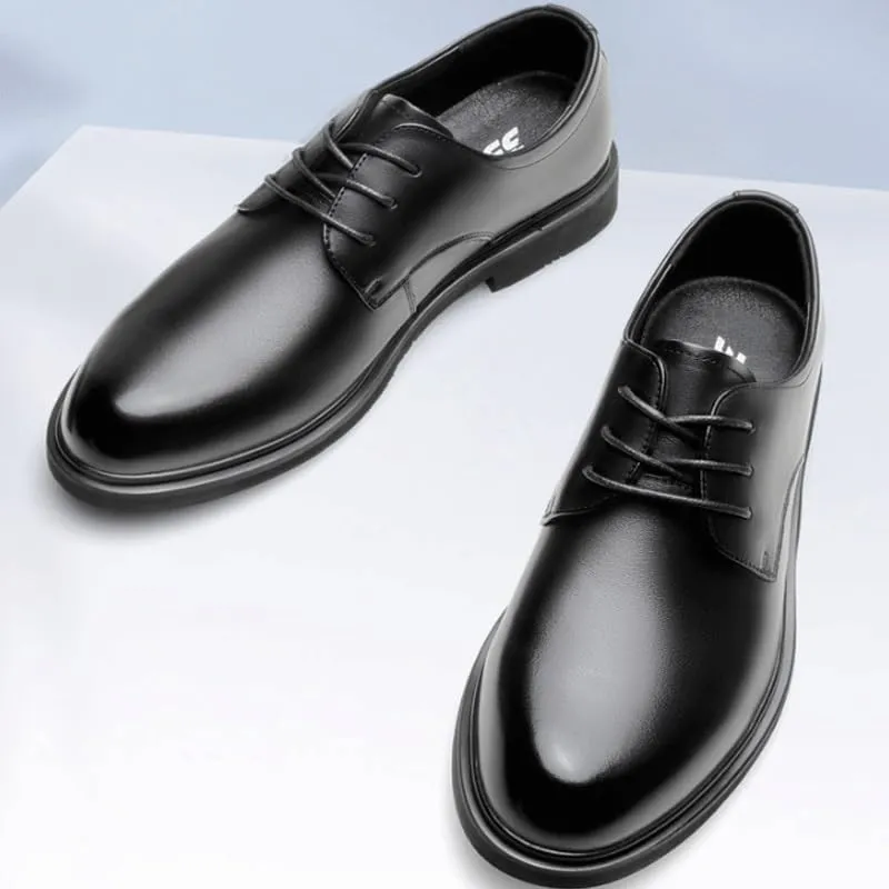 Men's Genuine Leather Lace Up Oxfords Casual Business Pointed Toe Non-Slip Platform Comfortable Breathable Casual Shoes