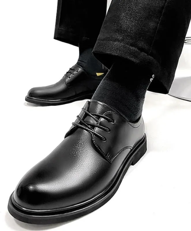 Men's Genuine Leather Lace Up Oxfords Casual Business Pointed Toe Non-Slip Platform Comfortable Breathable Casual Shoes