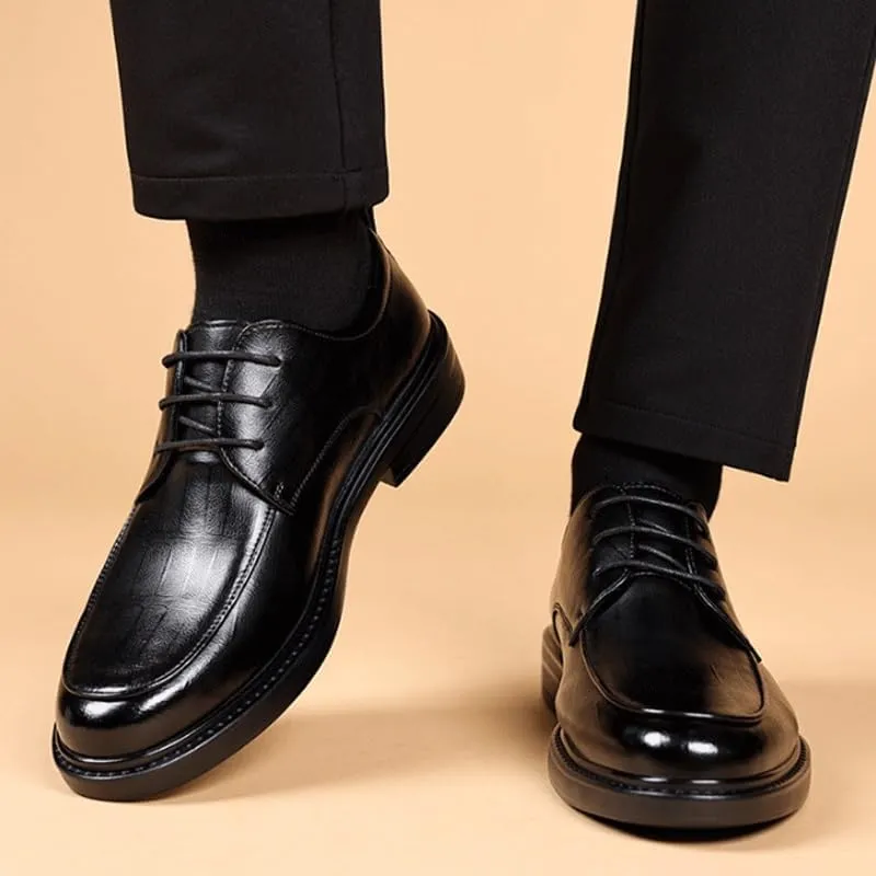 Men's Genuine Leather Lace Up Oxfords Plain Toe Classic Oxfords Shoes for Formal Business Wedding