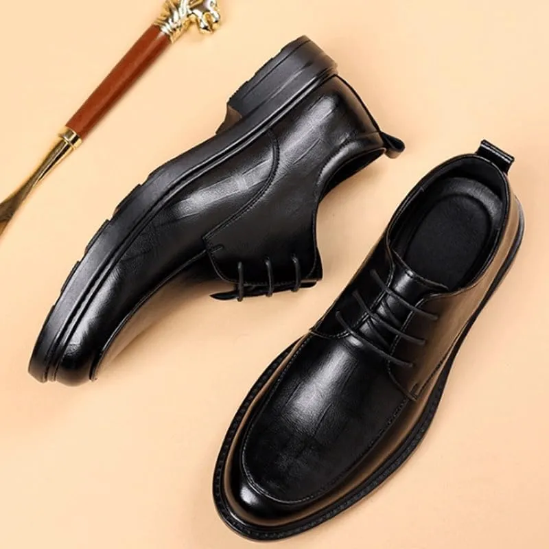 Men's Genuine Leather Lace Up Oxfords Plain Toe Classic Oxfords Shoes for Formal Business Wedding