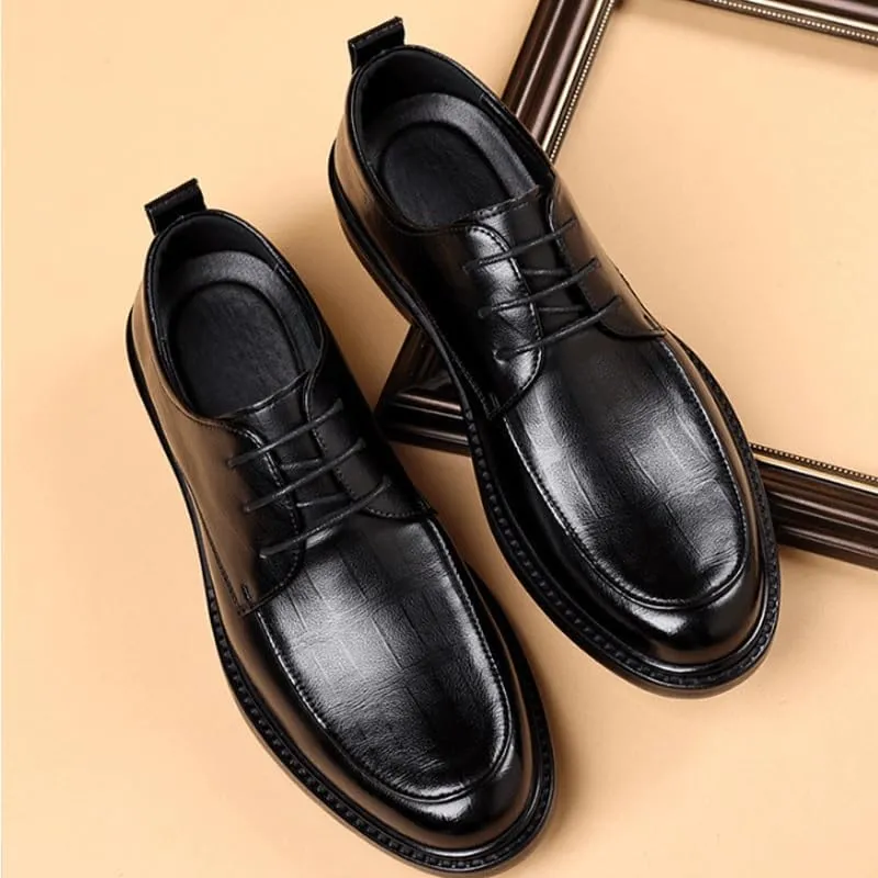 Men's Genuine Leather Lace Up Oxfords Plain Toe Classic Oxfords Shoes for Formal Business Wedding