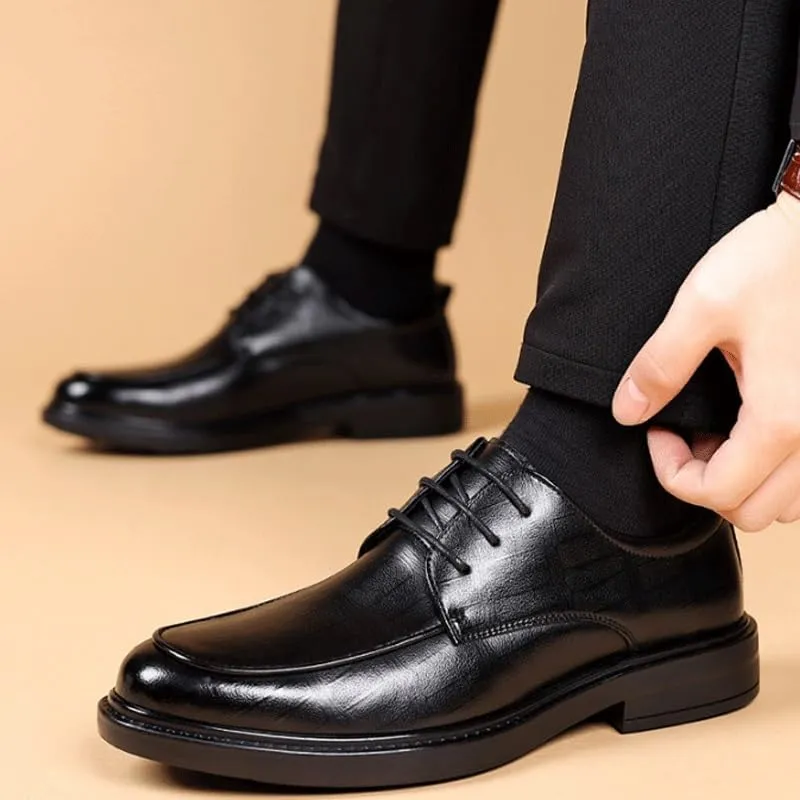 Men's Genuine Leather Lace Up Oxfords Plain Toe Classic Oxfords Shoes for Formal Business Wedding