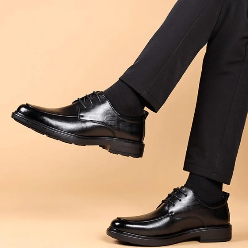 Men's Genuine Leather Lace Up Oxfords Plain Toe Classic Oxfords Shoes for Formal Business Wedding