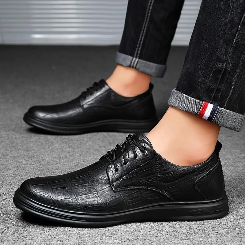 Men's Genuine Leather Oxford Shoes Breathable Leather Wingtip Brogue Non Slip Chunky Heel Dress Shoes for Dating Prom Business