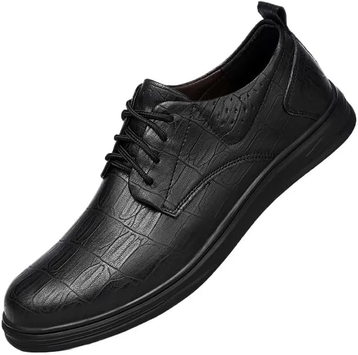 Men's Genuine Leather Oxford Shoes Breathable Leather Wingtip Brogue Non Slip Chunky Heel Dress Shoes for Dating Prom Business