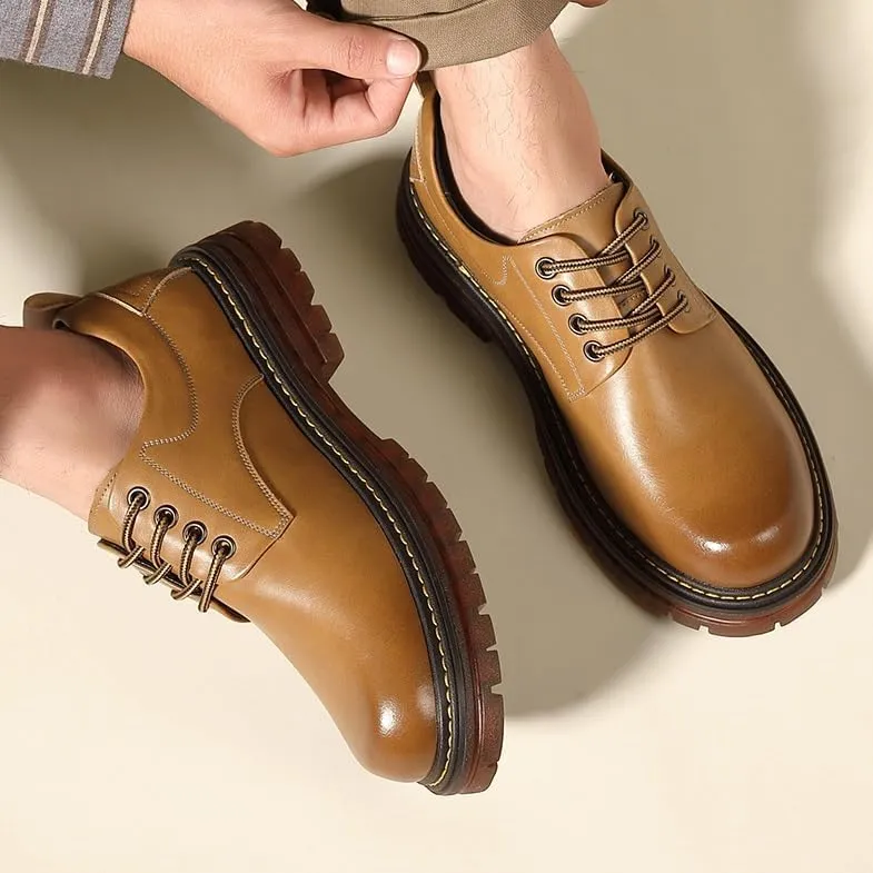 Men's Genuine Leather Platform Oxfords Men Classic Lace-up Shoes Formal Tuxedo Shoes Wingtip Brogue Oxfords for Men