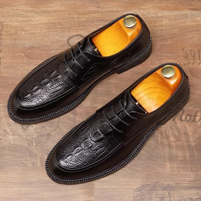 Men's Leather Platform Slip-On Oxfords Breathable Modern Leather Business Casual Scale Pattern Comfort Formal Shoes