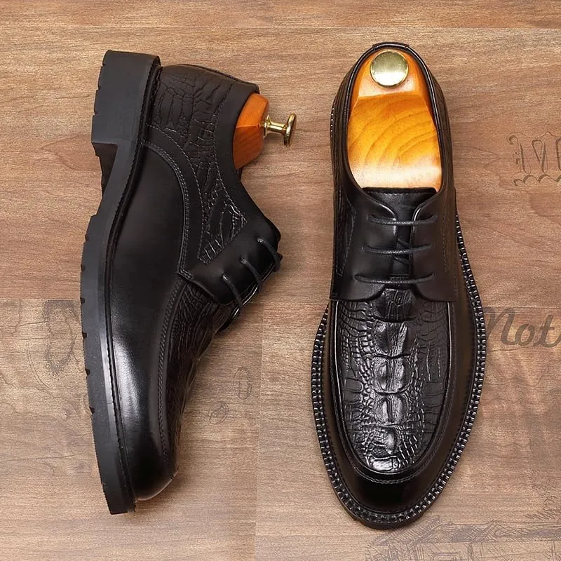 Men's Leather Platform Slip-On Oxfords Breathable Modern Leather Business Casual Scale Pattern Comfort Formal Shoes