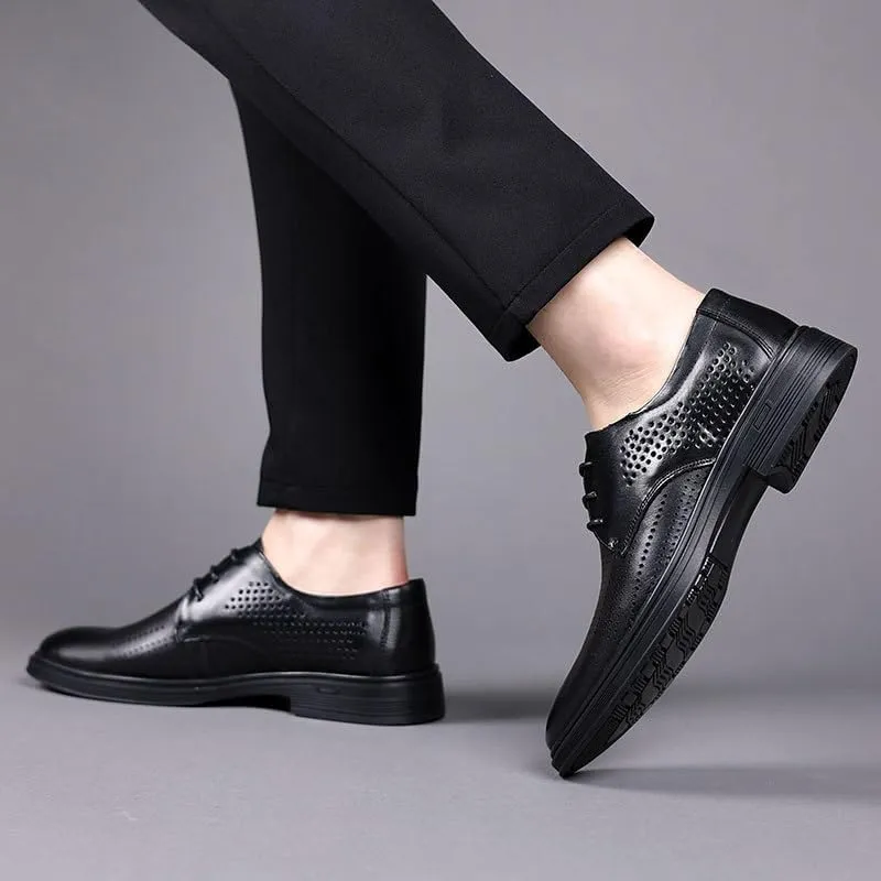 Men's Leather Wedding Sneakers Shoes Comfortable Low Top Breathable Work Mesh Shoes