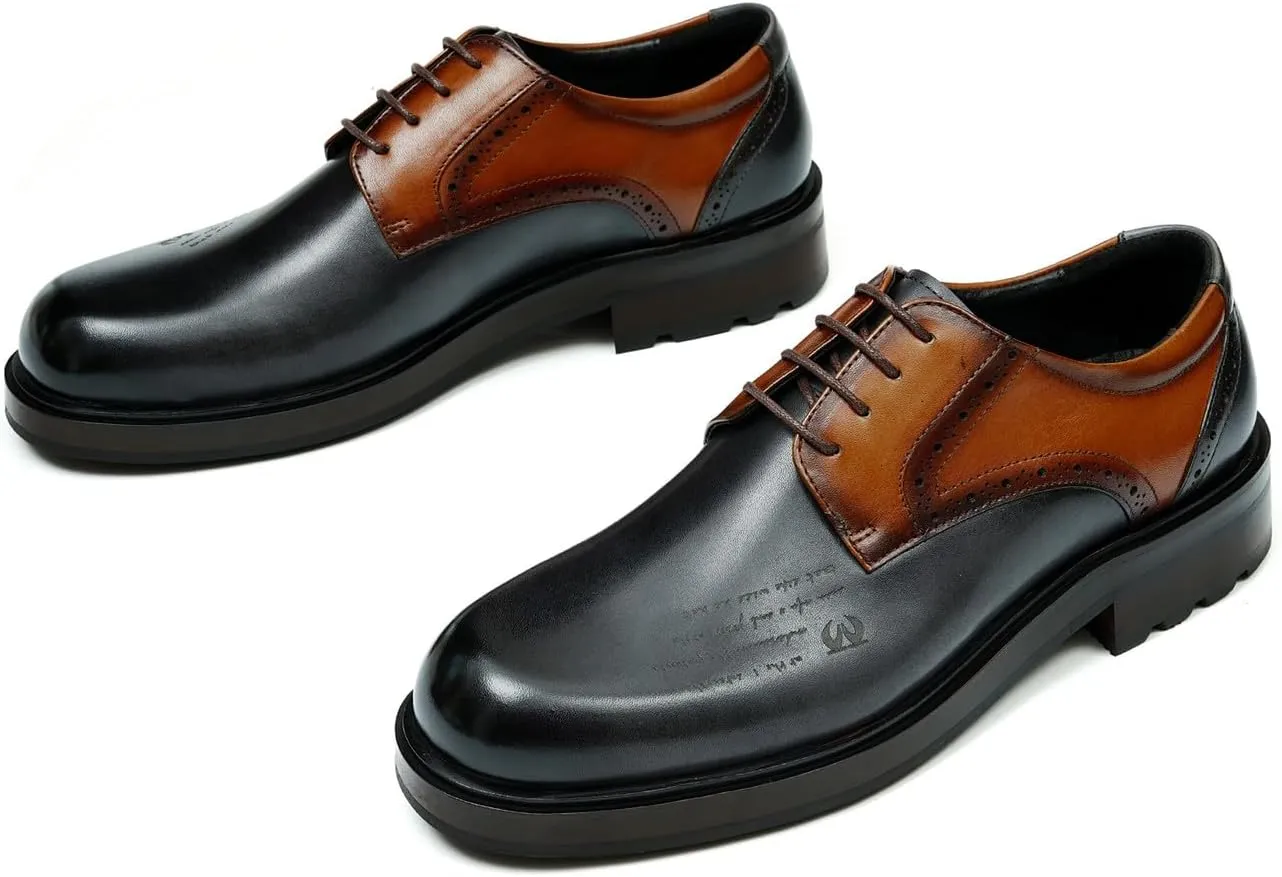 Mens Oxfords Formal Dress Derby Genunie Leather Two Tone Shoes Plain Toe Modern Suit Shoes Fashion Prom Wedding Tuxedo Business Casual Lightweight Comfortable Shoes for Men