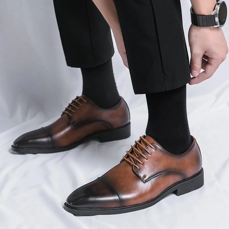 Men's Patent Leather Oxford Shoes Men Comfortable Classic Pointed Toe Gradient Design Tuxedo Shoes Breathable Leather Wingtip Brogue Oxfords