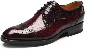 Men's Polishing Patent Leather Chunky Platform Oxford Low Heels Lace-Up Comfortable Non-Slip Dress Sneakers Breathable Casual Tuxedo Leather Shoes