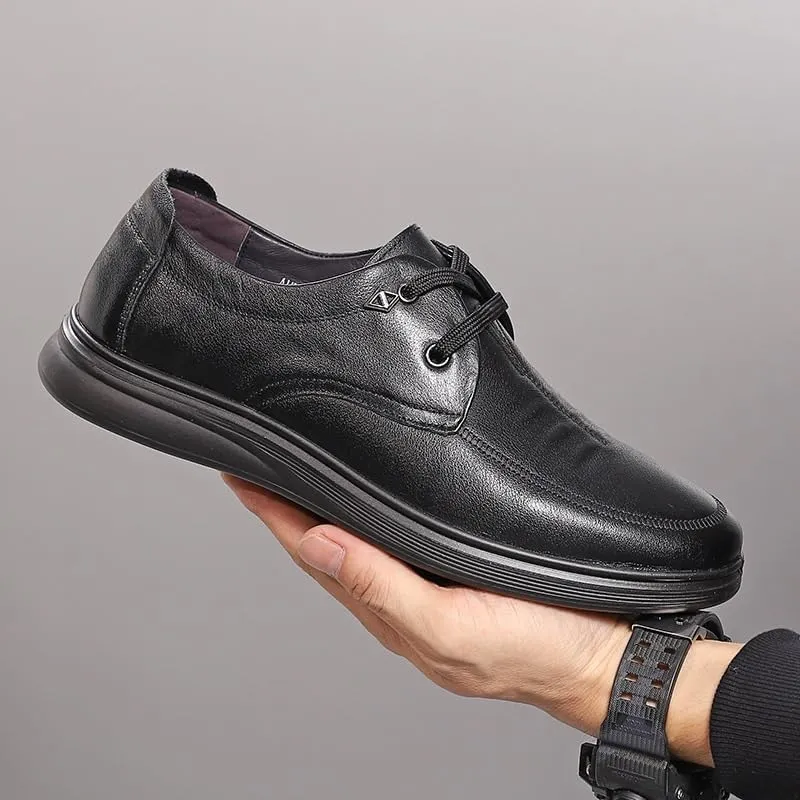 Men's Premium Leather Casual Slip on Loafers Breathable Driving Shoes Classic Lace-up Formal Men Slip Resistant Work Oxford