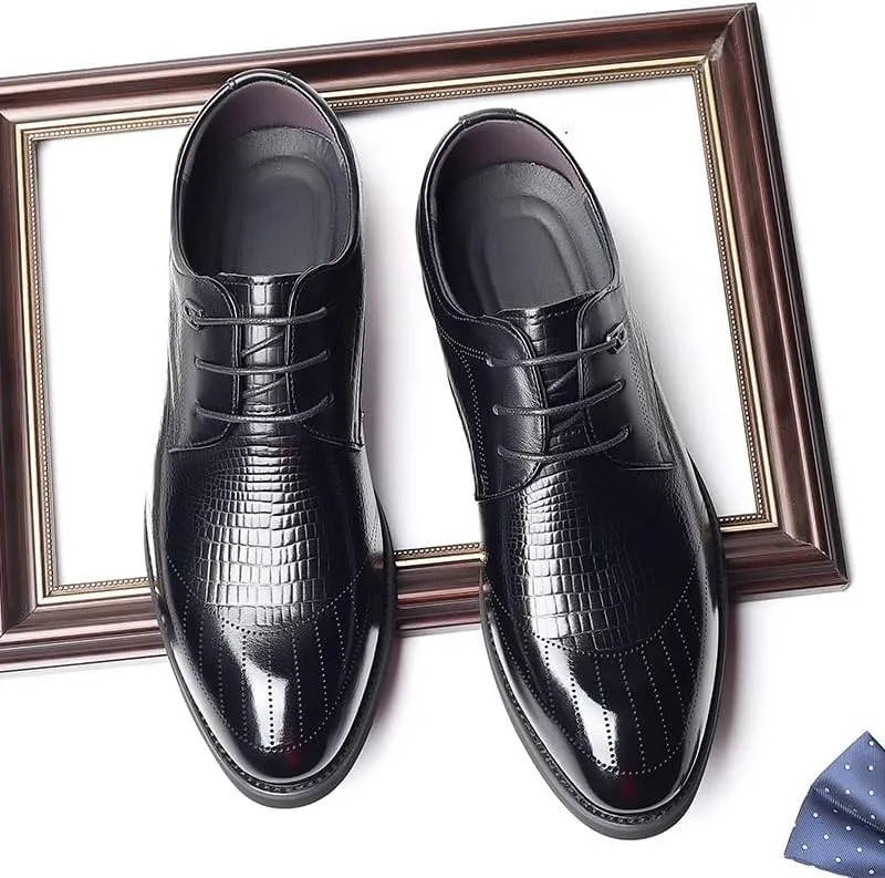 Men's Shiny Patent Leather Dress Shoes Mens Classic Formal Oxford Lace Up Wedding Pointed Toe Breathable Shoes